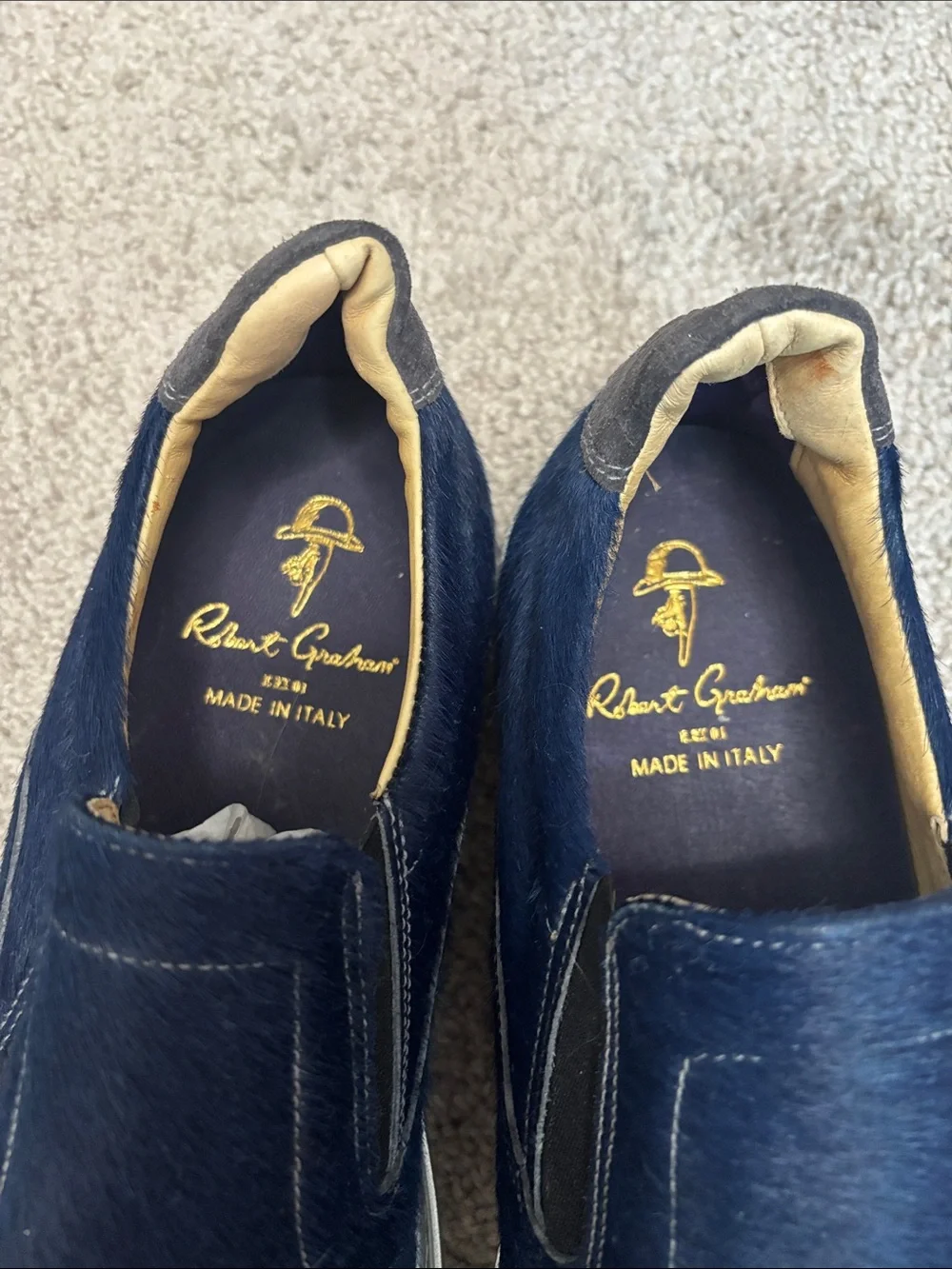 Robert Graham Men’s Navy Leather Calf Hair Slip-On Loafers Shoes Never Worn 9.5